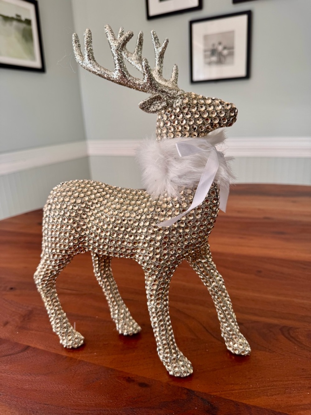 Large 13" Silver Rhinestone Reindeer Sparkle Glam Luxe Faux Fur New